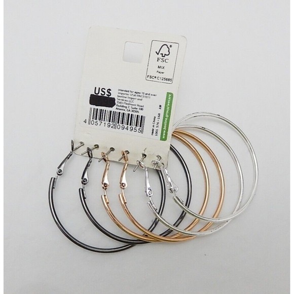Beeline I Am Brand Hoop Earrings Hinged Round Costume Jewelry 3 Pairs - Picture 2 of 2